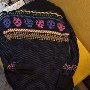 Modcloth Black Sweater dress with Colorful Skull Pattern m
